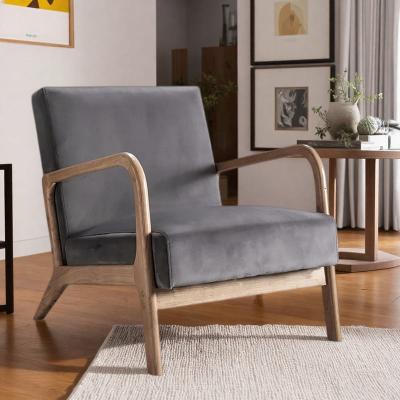 "32.68"" Velvet Classic Mid-Century Modern Accent Armchair with Open-Framed Arm Design and Plush Foam Cushioning"