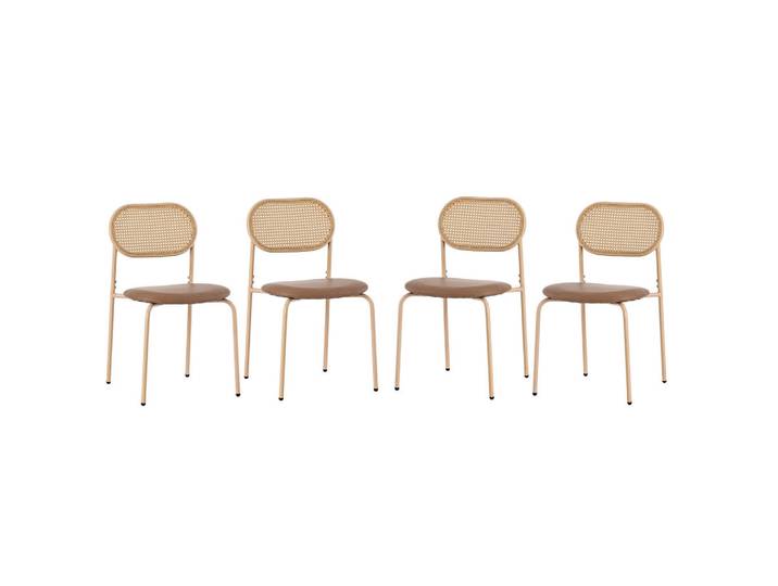 Flieks Esszimmerstuhl 4er Set Rattan Braun Metallbeine, Leder, 47x80x46 cm, Esszimmer, Stühle, Armlehnstühle