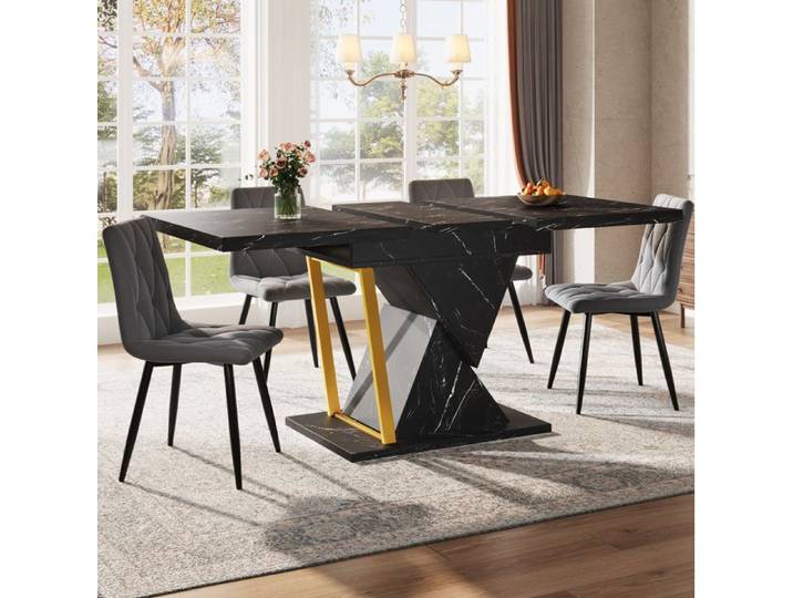 JOINERY Table de Salle à Manger Extensible Table à Rallonges pour 4-6 Personnes Table de Salon SEULE 110-140x80x76 cm Noir
