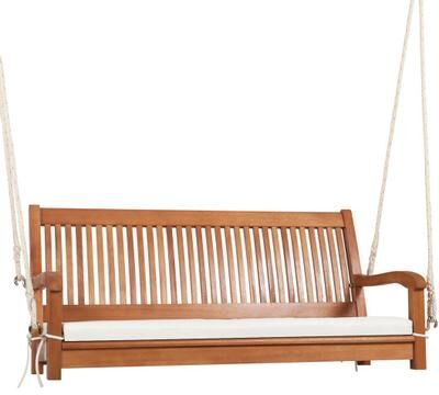 Costway 2-Person Hanging Porch Swing Wood Bench with Cushion Curved Back