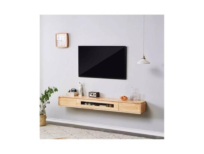 zhangrui1888 Schwimmender TV-Ständer TV-Konsolen-Schweberegal mit Schubladen, schwebende TV-Regale for Wohnzimmer TV-Konsole(Natural,Mittel)