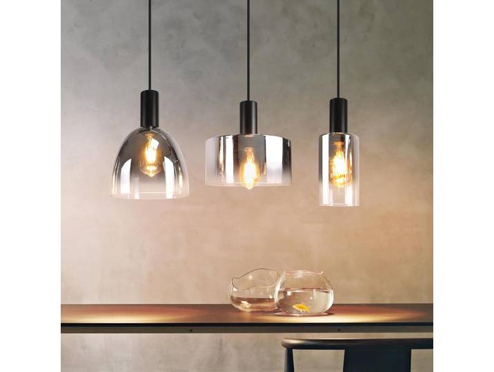 Lampe suspendue pour salle à manger, lampe suspendue à 3 flammes - E27, lampe suspendue vintage pour table à manger, réglable en hauteur, en verre noir, pour chambre à coucher et cuisine (sans
