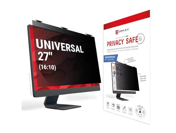 Magnetischer Blickschutzfilter für Desktop Monitor 27'' (16:10), abnehmbar DISPLEX Privacy Safe, magnetische Befestigung, 2-Wege Blickschutz, Anti-Reflex, matt & glänzend, Bluelight-Filter