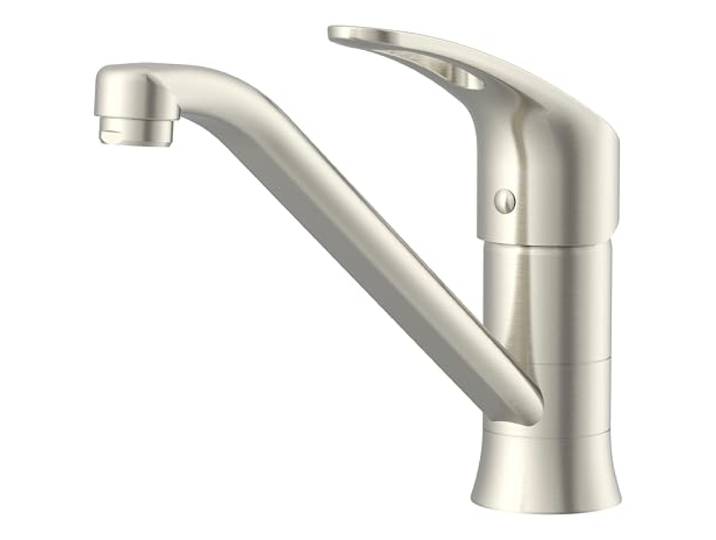 Lenz NIEDERDRUCK Küchenarmatur KELA in Nickel – 360° schwenkbar Spültischarmatur, Erhöhter Auslauf, Keramikkartusche, Markenmischdüse, Für drucklose Untertischgeräte oder Boiler, 44840302