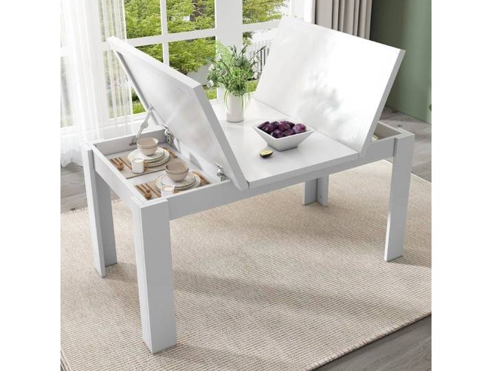Table à manger - rectangulaire - loisirs café - espace de rangement ouvert - gain de place - multifonctionnel - blanc - 120x70cm