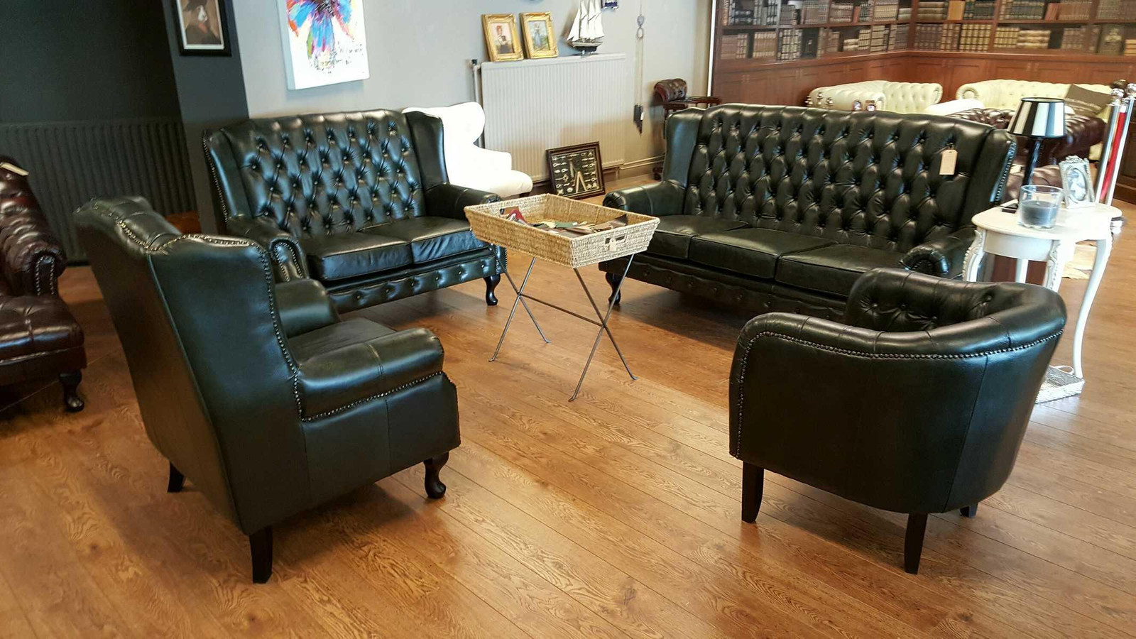 Chesterfield Sofagarnitur 4-delige set van echt rundleer