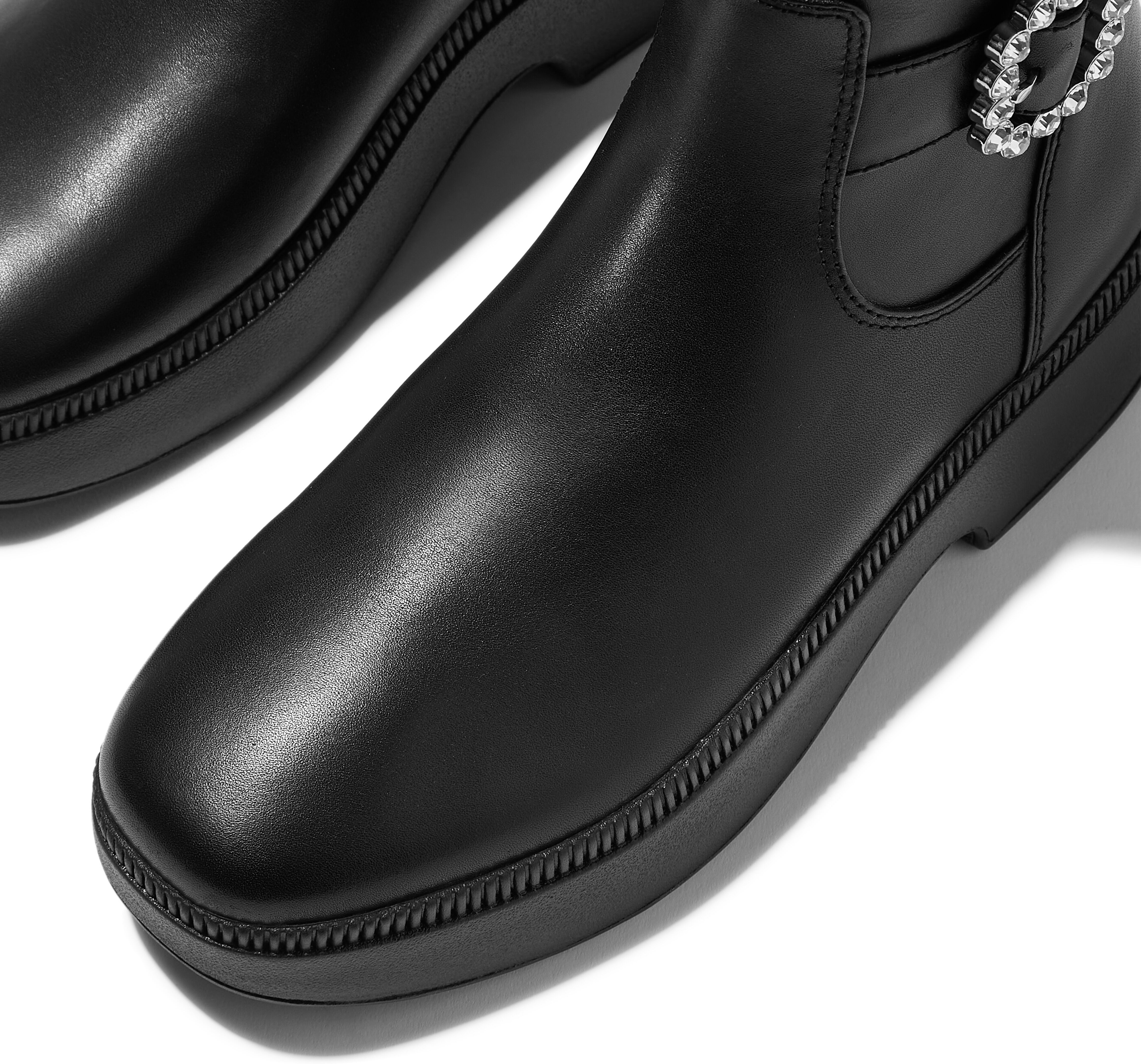 Plateaustiefelette FITFLOP "F-LUMA CRYSTAL", Damen, Gr. 41, schwarz, Leder, Lederimitat, Schuhe Plateaustiefelette, Boots, Chunky Boot mit Plateausohle schwarz 41