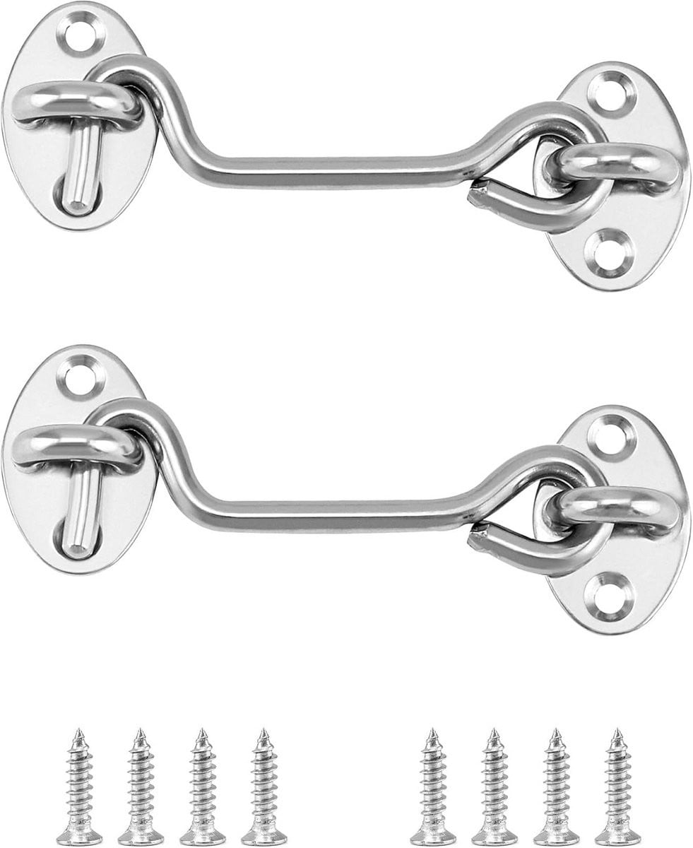 Set van 2 RVS stormhaken voor staldeur, garagedeur en tuinhek, 10 cm