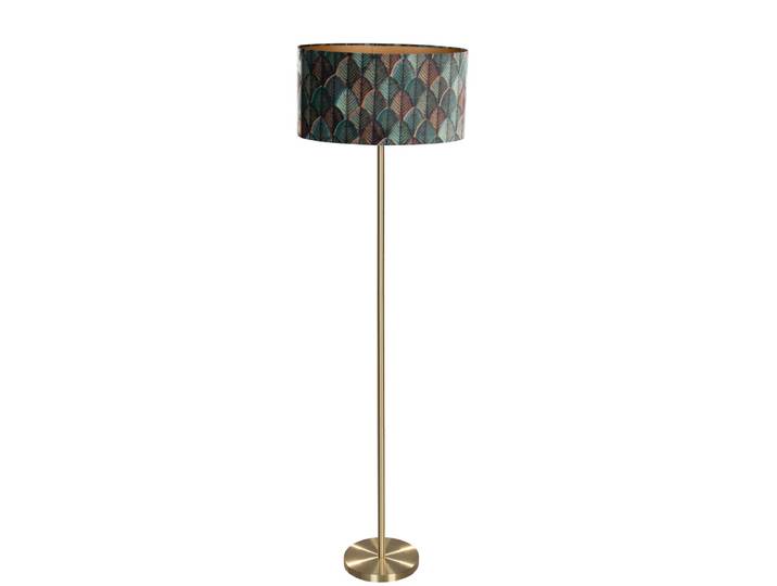 Lampadaire laiton avec abat-jour en velours ovale, motif