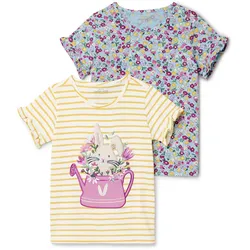 Tchibo - 2 Kinder-T-Shirts mit Applikation - Mädchen - Gr. 98/104 - blau
