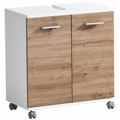 Waschbeckenunterschrank WELLTIME "Palermo, Breite 59 cm", weiß (mattwei, artisaneichefarben), B:59,8cm H:63,4cm T:32,6cm, FSC-zertifizierter Holzwerkstoff, Schränke, Waschbeckenunterschrank, Metallbeschläge, Siphonausschnitt