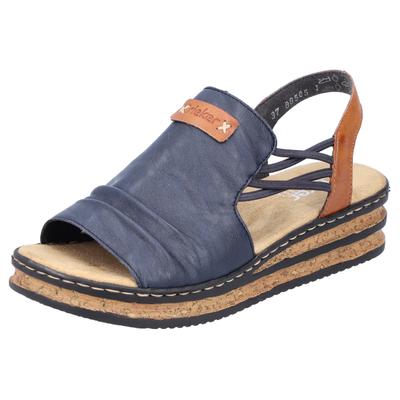 Keilsandalette RIEKER, Damen, Gr. 40, Synthetik, blau (dunkelblau), Lederimitat, Schuhe, Sommerschuh, Sandale, Keilabsatz, mit Stretchbänder