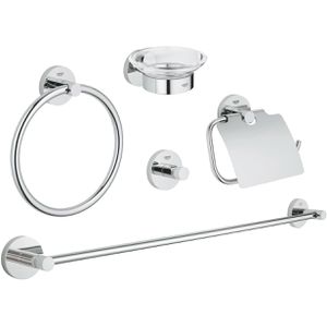 GROHE Badaccessoires-Set Essentials 40344001, Bad-Set 5 in 1, 5-teilig, aus Metall, zur Wandmontage, silber