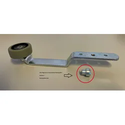 Obere Führungsrolle für Rundum Meir Tor, Ø 50 mm, vorgerichtet für Bügel, mit Schraube Mutter und Distanzbuchse 8 mm