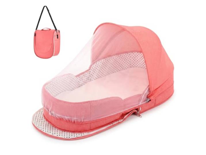 Ameble Tragbare, Faltbare Reisewiege für Babys von 0 bis 6 Monaten, mit Baldachin und Moskitonetz, Schlafbett für Neugeborene für Auto, Camping, Zuhause, unverzichtbar für die Reise, Stil 2