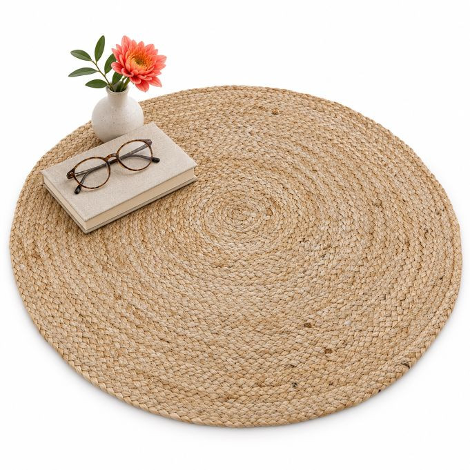 Relaxdays Handgeweven Rond Jutetapijt in Boho Stijl