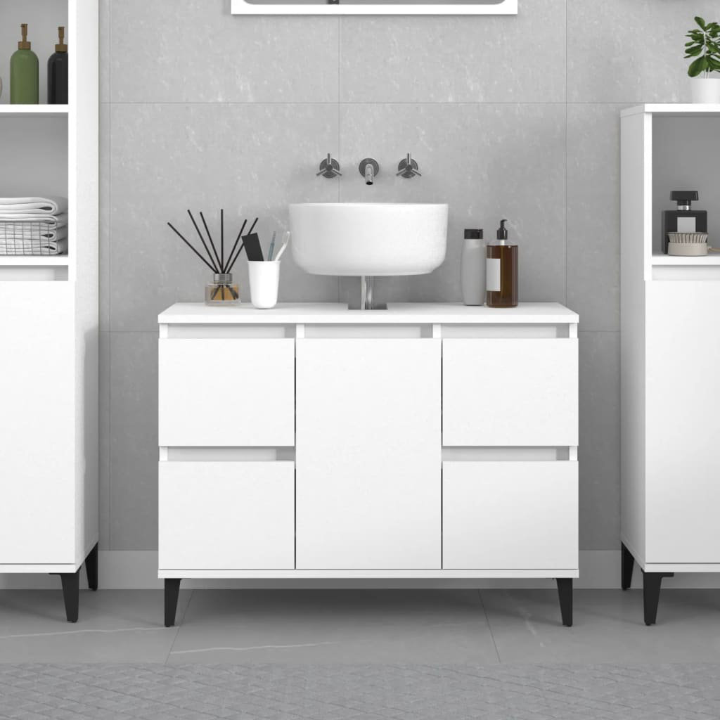 Latitude Run Tonsina Freestanding Bathroom Cabinet White/Black 60cm H X 80cm W X 33cm D
