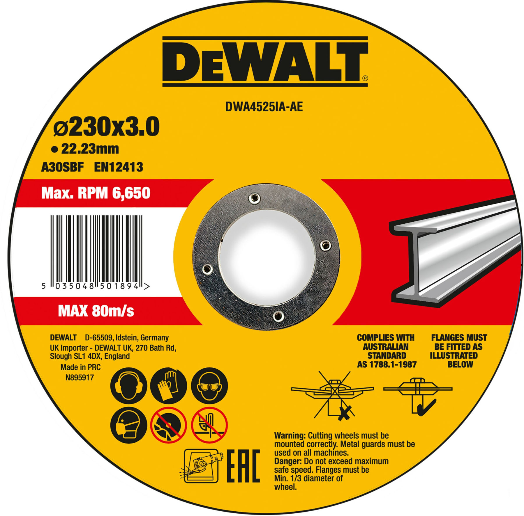 DEWALT High Performance Trennscheibe 230x3x22,23mm Metall Typ 42 (gekröpft) DWA4525IA-AE)