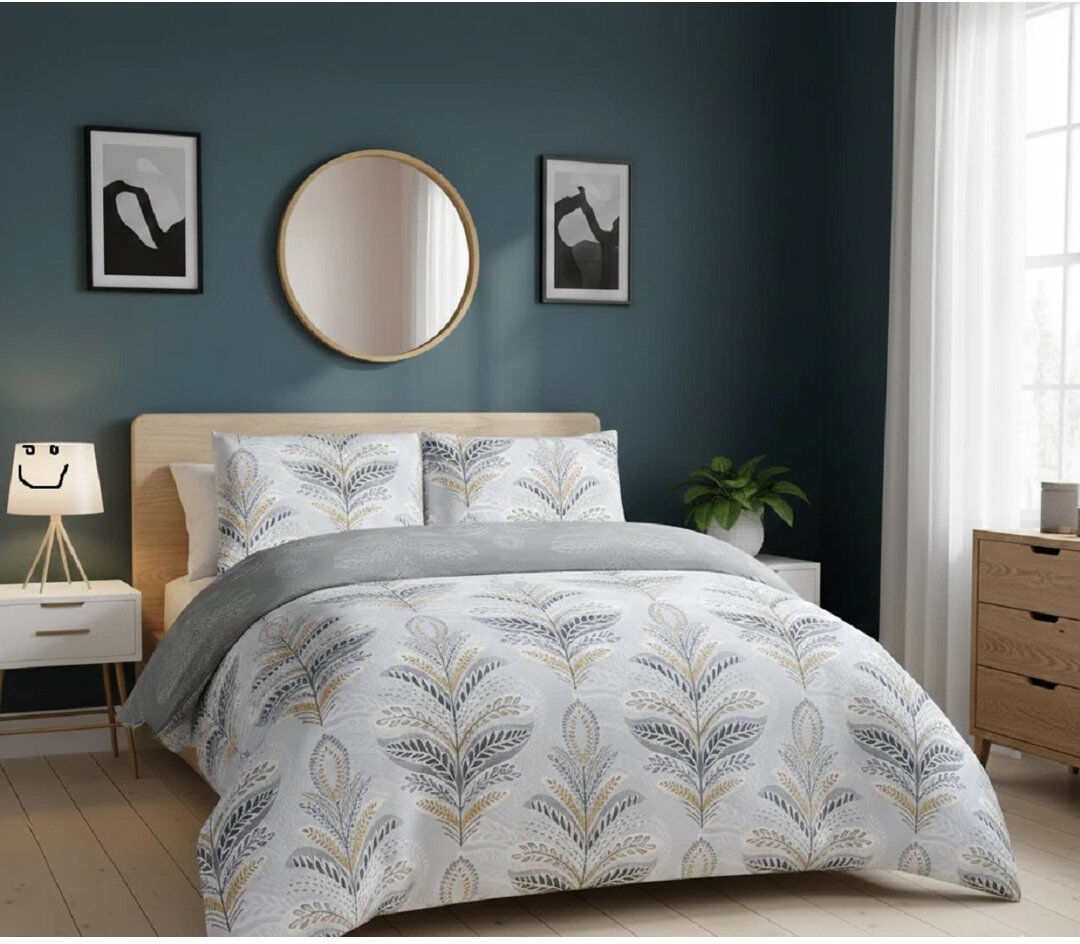 SHAZ HOME Cotton Floral Duvet Cover Set Silver Floral Super King Duvet Cover Set + 3 Additional Pieces
