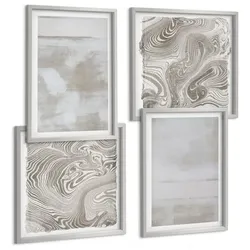 BILDER SET 4er Set - 50x50 cm & 40x60 cm Silberner Rahmen - Abgenutzte Texturen, moderner Stil