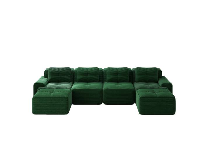 Canapé Modulaire 4 Places Avec Chaiselongue En U En Velours Côtelé Vert\, Sans Montage