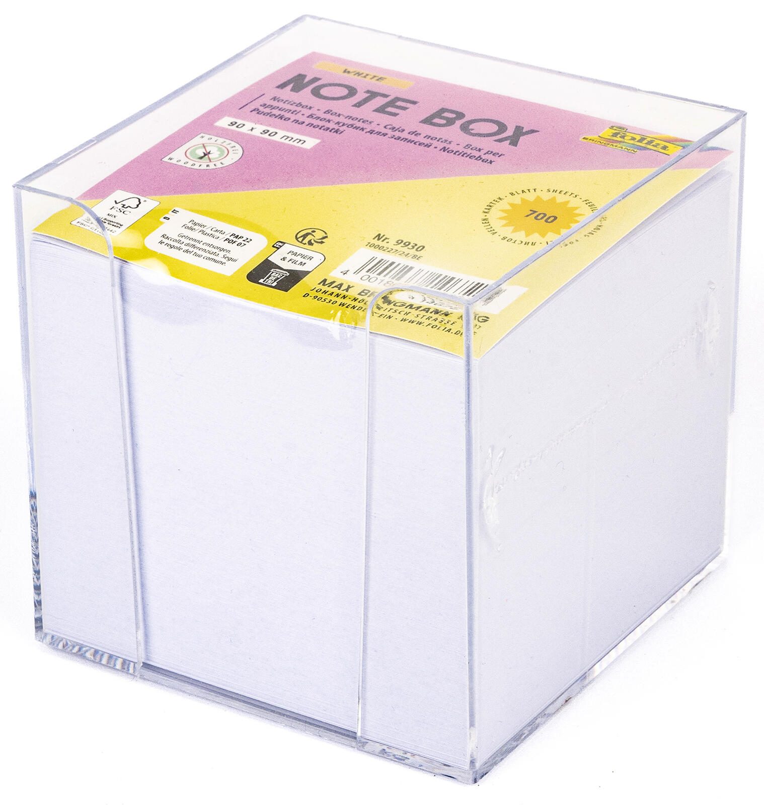 folia Zettelbox WHITE transparent inkl. 700 Notizzettel 9930