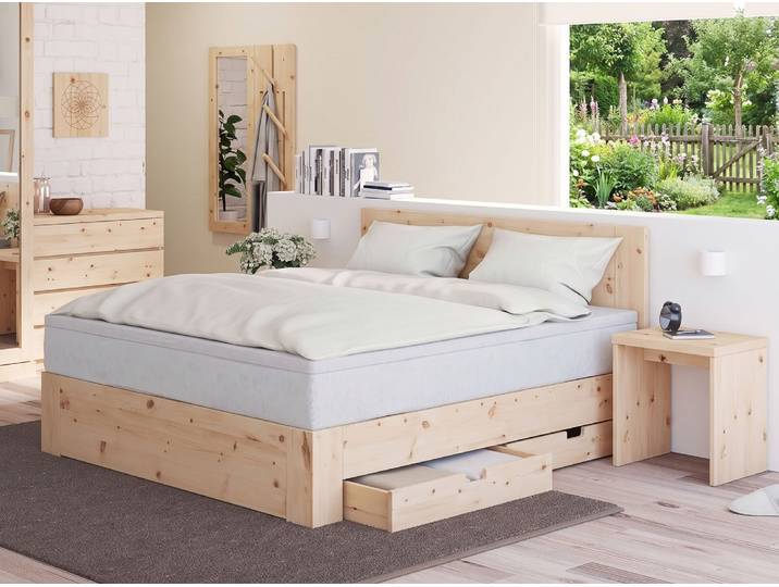 Zirbenholzbett „Alois“ Boxspring 100 x 190 cm Massivholz Zirbe