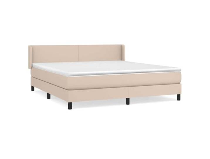 PUGYNBK Boxspringbett aus Kunstleder, Cappuccino, 180 x 200 cm Verstellbares Kopfteil, Taschenfederkernmatratze, mittlere Härte, leicht zu reinigen