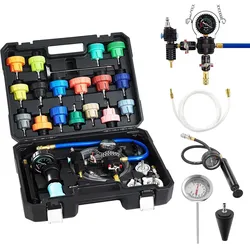 VEVOR Kühlmitteldruckprüfer Set 31-tlg. Kühlwasser Befüllgerät mit 3 Metalladaptern, universelle Passform, Druckprüfwerkzeug für Kfz-Kühlsysteme, mit Druckpumpe und Kunststofffüller