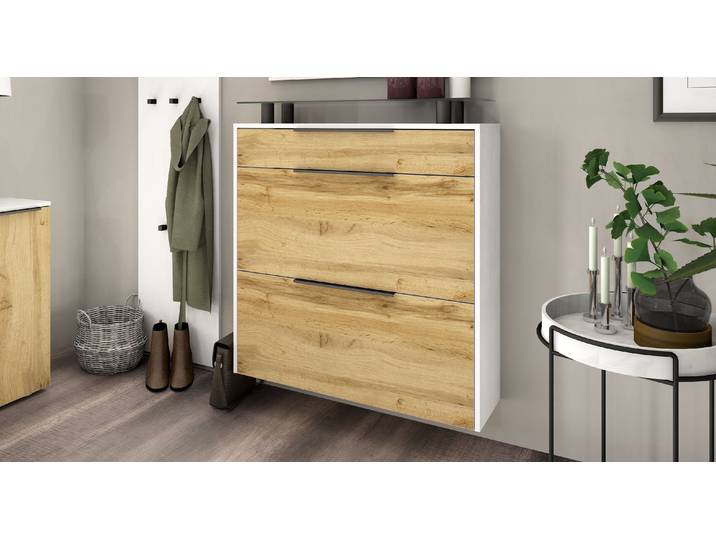 Schuhschrank BORCHARDT MÖBEL Tom, Hängeschrank mit Glasablage und Metallgriffen , braun (wotan eiche), B:89cm H:96cm T:24cm, Holzwerkstoff, Schränke, Schuhschrank