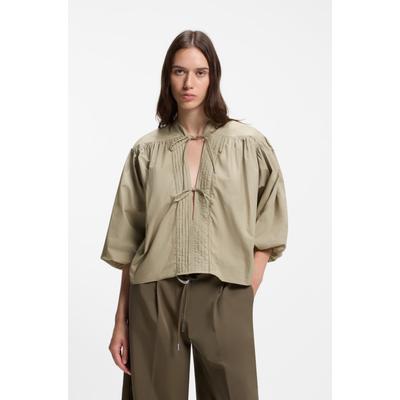 Schlupfbluse BOSS ORANGE "Bales Premium Damenmode", Damen, Gr. 38, beige (open grün 366), Popeline, Obermaterial: 100% Baumwolle, unifarben, hüftlang, weit elastischer Bund, Blusen Schlupfbluse, aus Baumwoll-Popeline, Ballonärmel