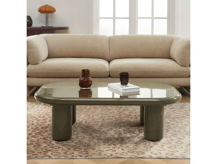 Table basse finition laquée brillante vert olive 120cm