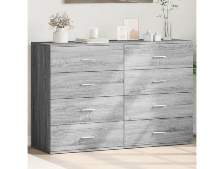 HEFZGDB Sideboard mit Wandhalterung Sicherung und großer Ablagefläche, Sideboard Schrank Wohnzimmer Stauraum für Bücher und Zeitschriften, Holzwerkstoff modern Grau, 2 Stück