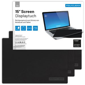 Polyclean Bildschirmreiniger Displaytuch 15 Zoll, Trockentuch, 31 x 22 cm Mikrofasertuch, 3 Stück