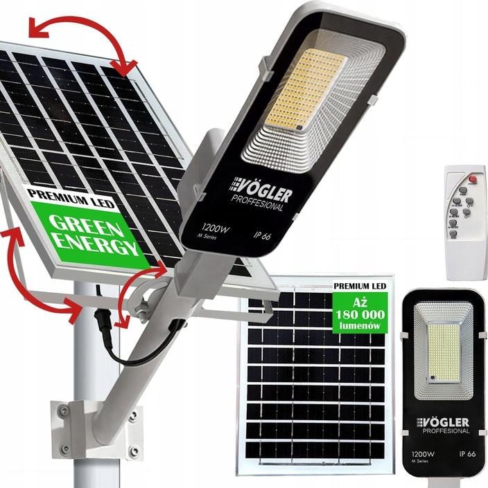 Vogler 1200W LED zonnepaneellamp met radar, bewegingssensor en schemersensor voor in de tuin