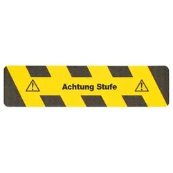 m2-Antirutschbelag™, Warnmarkierung, schwarz/gelb, "Achtung Stufe", Streifen 150 x 610 mm