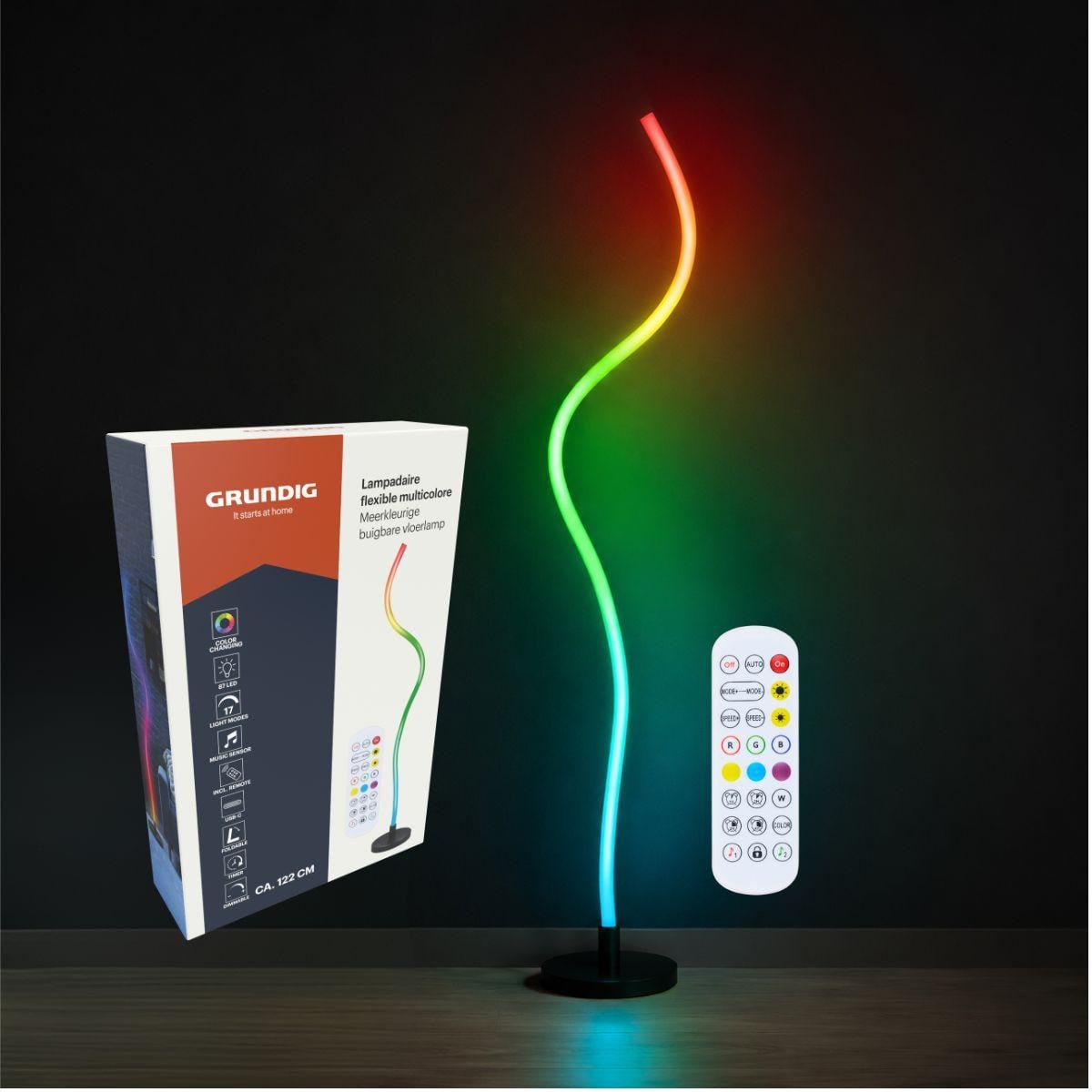 Grundig RGB Vloerlamp met 87 LED, 17 Lichtmodi, Muzieksensor en Afstandsbediening, Hoogte: 122 cm