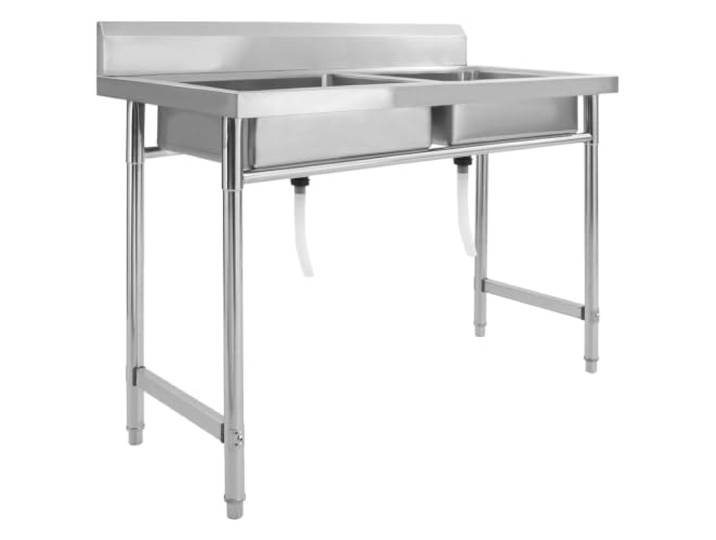 APXESS Edelstahl-Spülbecken Doppelbecken mit Aufkantung 120x60x85 cm Gastronomiegeeignet, Kratzfest, Inklusive Abflüsse & Siebe