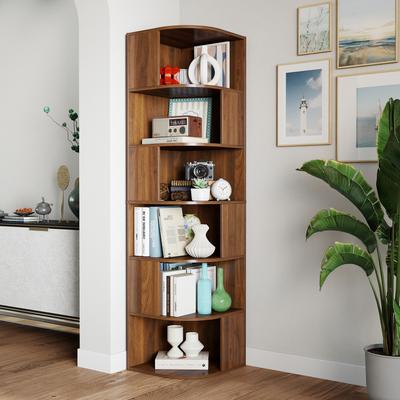 Kodotan sofa Corner Bookshelf, 6-Tier Modern Corner Book Shelf with Baffle