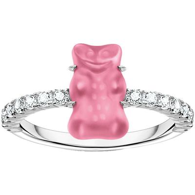 Fingerring THOMAS SABO "THOMAS SABO x HARIBO Schmuck: Ring mit Goldbär" Gr. 52, pink (silberfarben, pink, kristallweiß), Fingerringe, Damen, 52, Silber 925 (recycelt), 7mm, Fingerring, mit Kristallglas, Zirkonia (synth.)