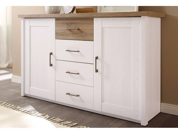 Kombikommode SCHLAFKONTOR Luca , braun (pinienfarben weiß, trüffelfarben), B:150cm H:90cm T:42cm, Holzwerkstoff, Sideboards, Kombikommode