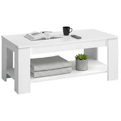 Dmora Couchtisch Chicago, Couchtisch mit anhebbarer Ablage, Couchtisch für das Wohnzimmer, 102x50h43/54 cm, MattWeiß