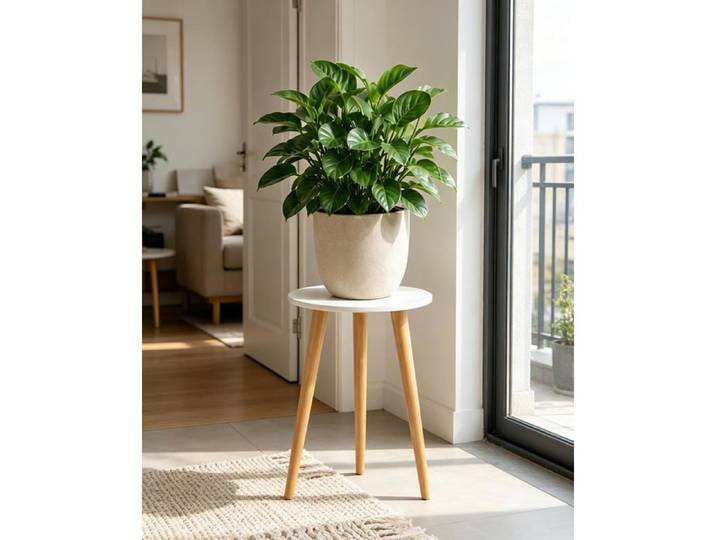 Support plante rond 40 cm en bois massif blanc - Table d'appoint et repose-plante pour intérieur