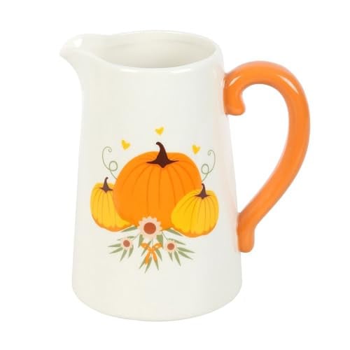Something Different Herfst Keramische Pompoen Bloemenkruik Wit/Oranje