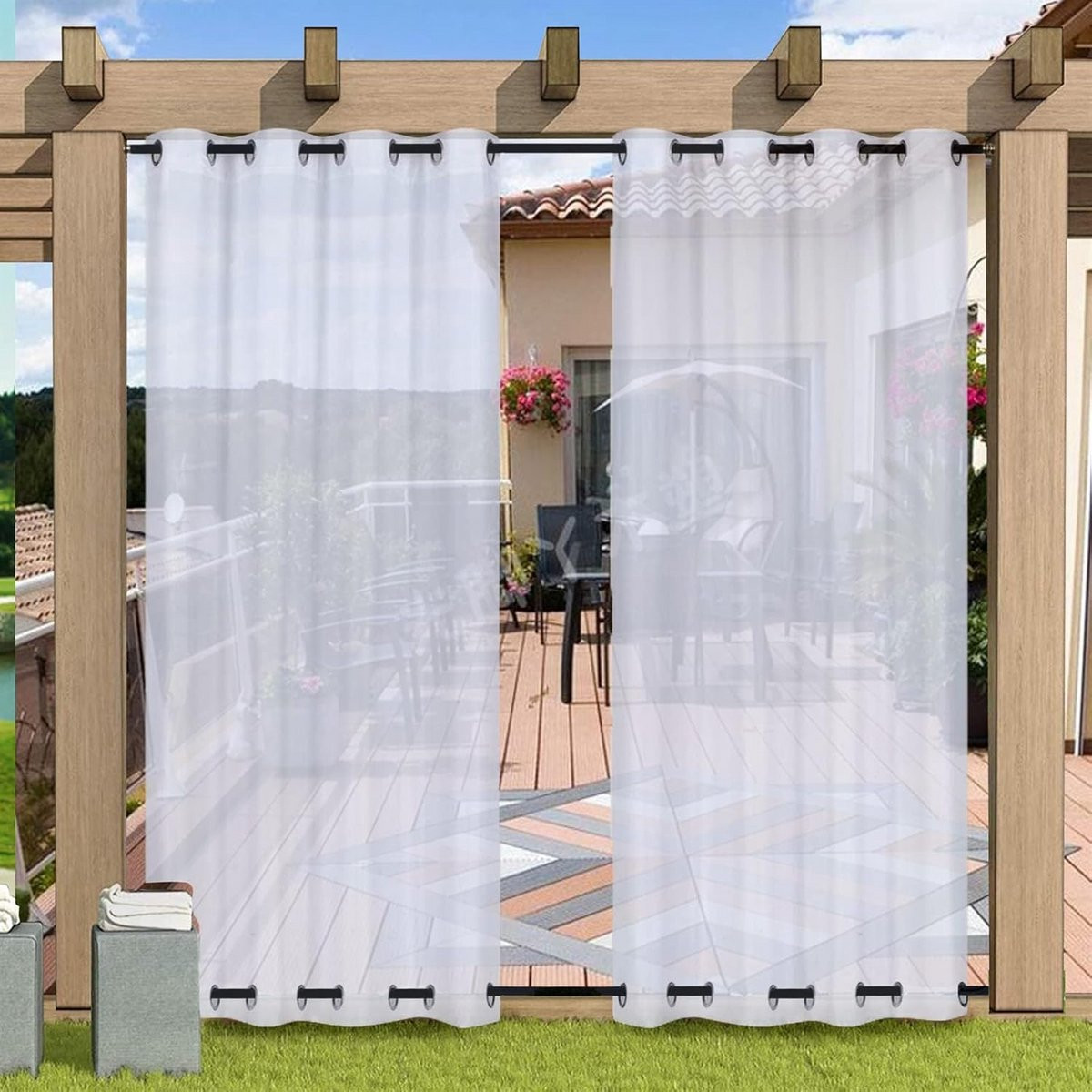 Waterdicht Linnenlook Buitengordijn voor Terras en Pergola - Half-doorzichtig Paneel