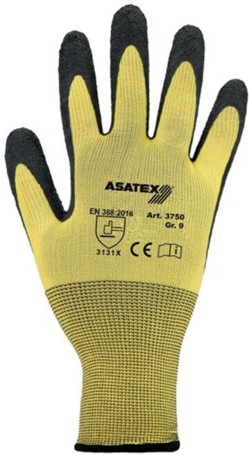 Gants T. 10 jaune/noir nylon avec latex naturel EN 388 cat. II ; Asatex (3750/10)