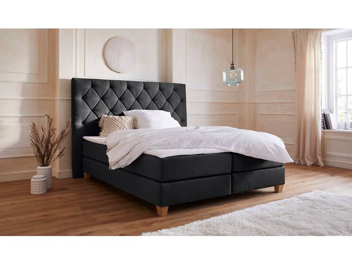 Boxspringbett, Grau, 203x210 cm, Struktur, Komplettbett, Modern, Home-affaire