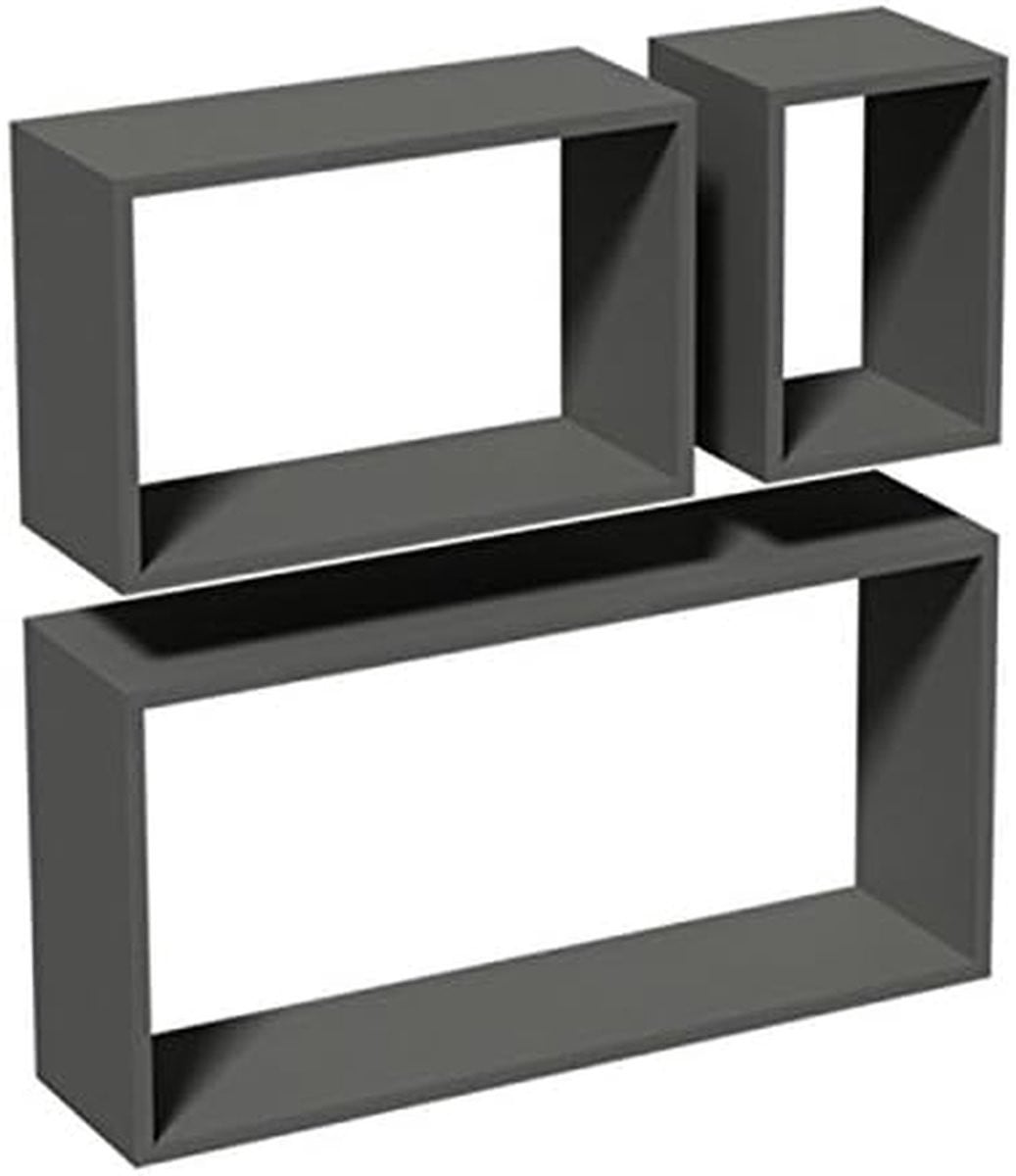 Set van 3 Zwevende Kubus Wandplanken - Grijs
