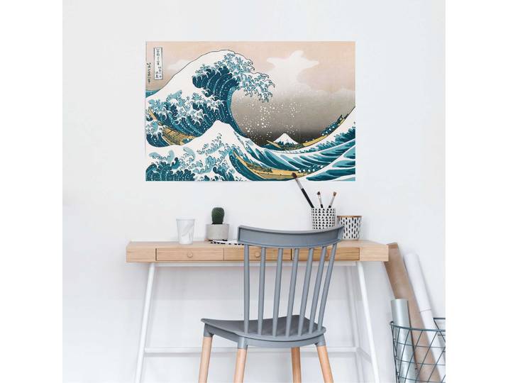 Affiche Grande vague Hokusai Papier Bleu 61 x 92 x 0cm
