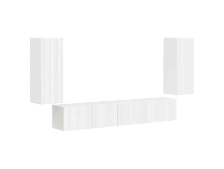 GKHPYURE TV-Möbel-Set, 4-teilig, Weiß, Holz, mehrschichtig, 98 cm Verstellbare Regalböden, modernes Design, platzsparend, für Wohnzimmer oder Büro